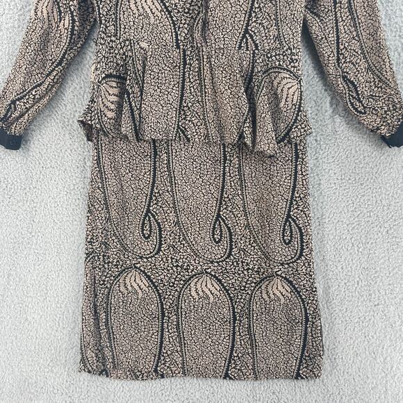 Vtg Saint Romei Womens Dress Silk Sz 10 Peplum 1980s Black Tan - Picture 14 of 14
